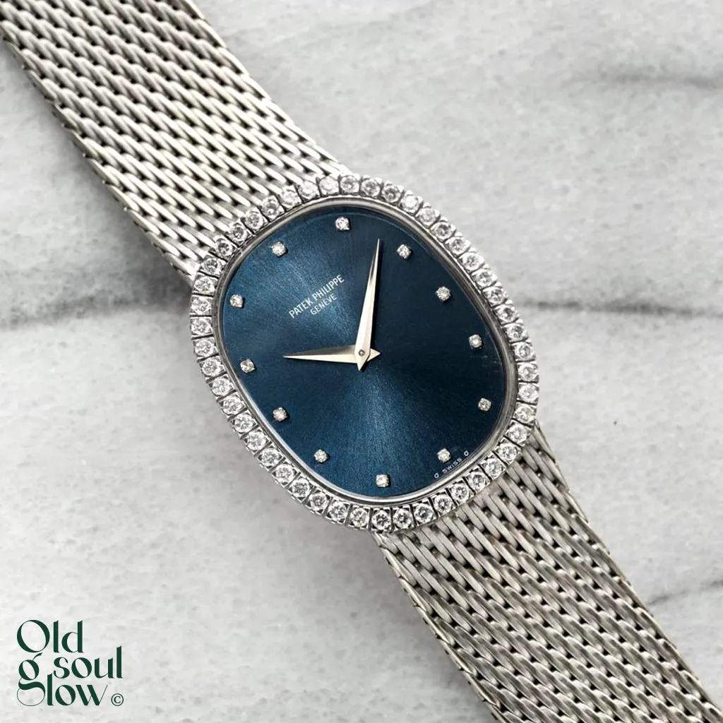 Patek Philippe Vintage Ellipse 18K White Gold Diamond Watch, view 2