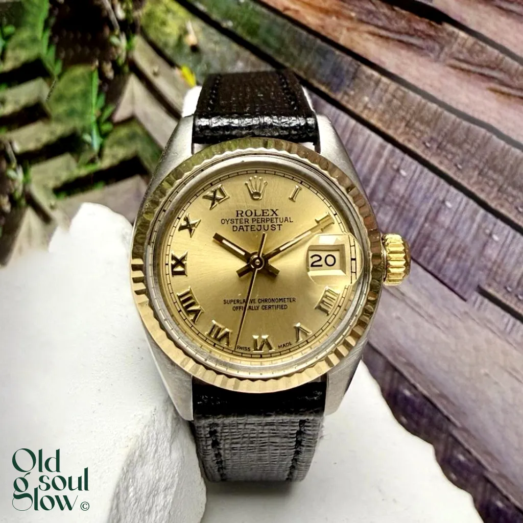 Rolex Ladies Datejust Two Tone Champagne Roman Dial Watch, view 2