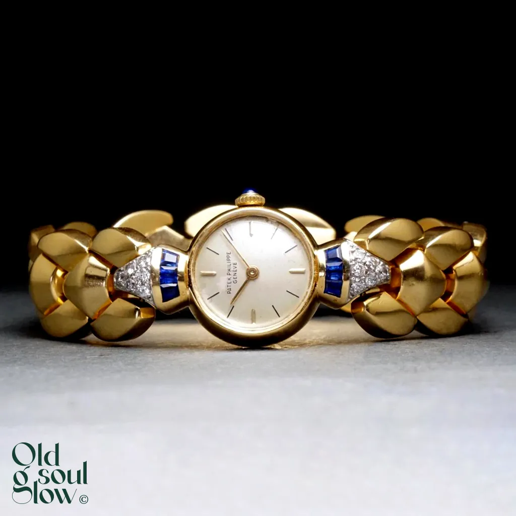 Patek Philippe Vintage 18K Gold Diamond and Sapphire Bracelet Watch, view 2