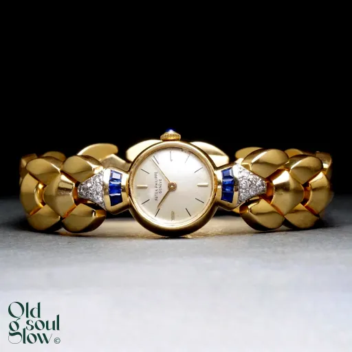 Patek Philippe Vintage 18K Gold Diamond and Sapphire Bracelet Watch, view 2