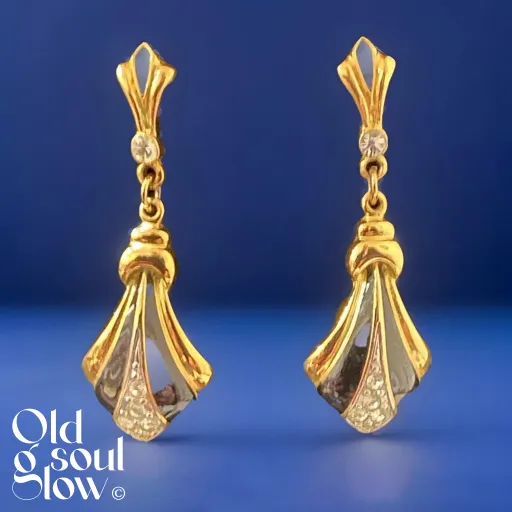 Christian Dior Vintage Black Enamel Crystal Drop Earrings, view 2