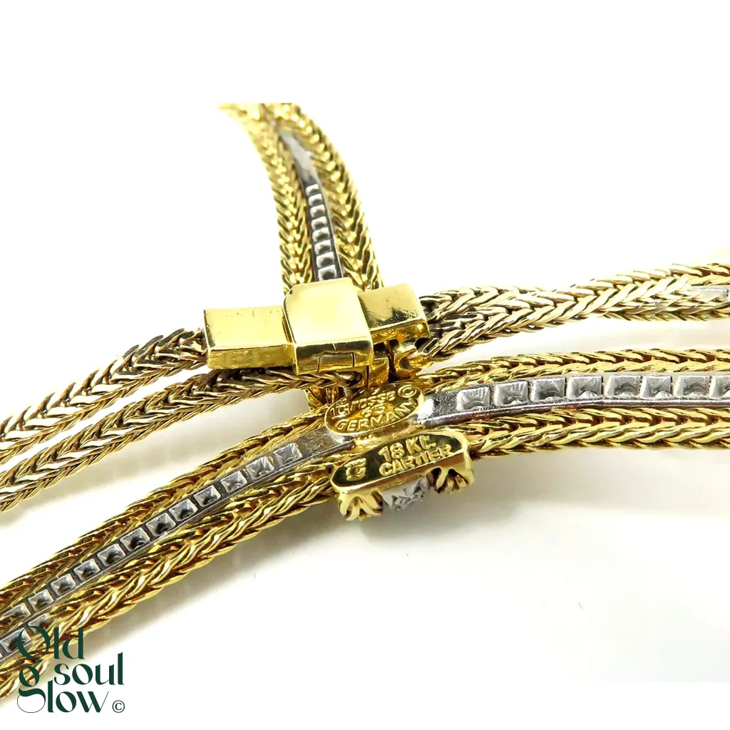 Vintage Cartier 18K Two-Tone Gold Diamond V Choker Necklace, 15”, view 4