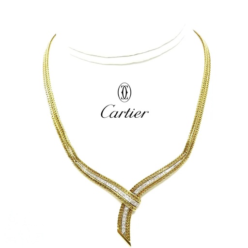 Vintage Cartier 18K Two-Tone Gold Diamond V Choker Necklace, 15”, view 2
