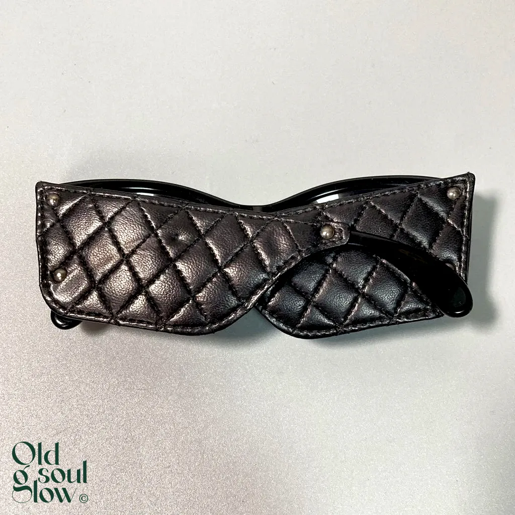 Black Leather-Accented Statement Sunglasses by Chanel, view 2