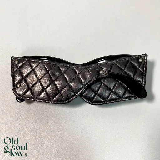 Black Leather-Accented Statement Sunglasses by Chanel, view 2