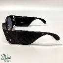 Black Leather-Accented Statement Sunglasses by Chanel, view 3