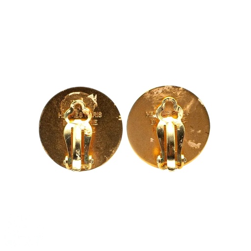 Gold-Tone Signature Medallion Clip Earrings by Hermès, view 2