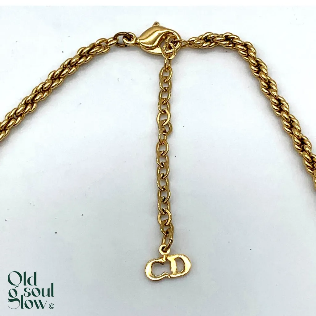 Gold-Tone Crystal Drop Statement Necklace by Christian Dior, view 3