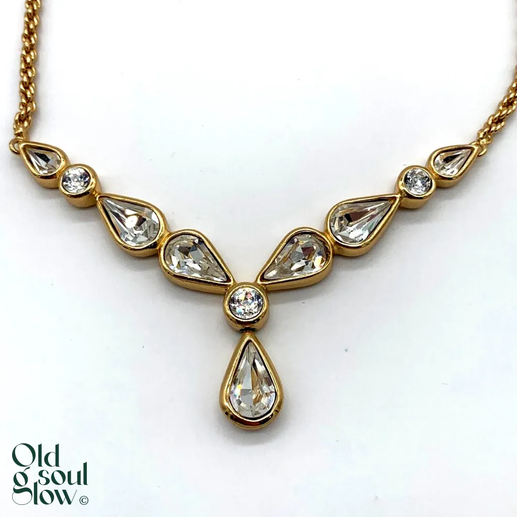 Gold-Tone Crystal Drop Statement Necklace by Christian Dior, view 2