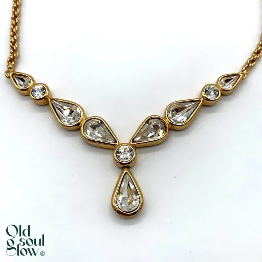 Gold-Tone Crystal Drop Statement Necklace by Christian Dior, view 2