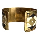 Wide Vintage Brass Cuff with Graphic Black & Cream Design, view 2
