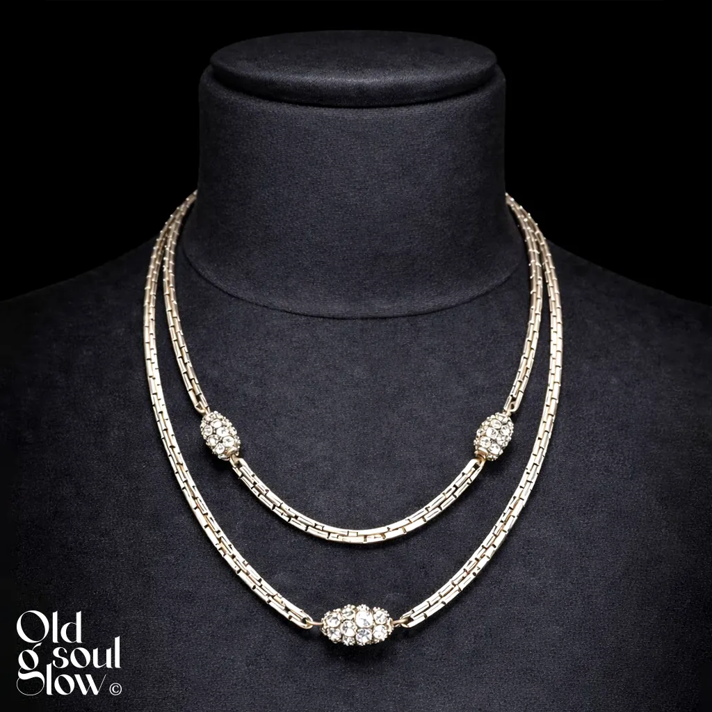 Long Crystal-Accented Chain Necklace in Silver Tone by Christian Dior, view 2