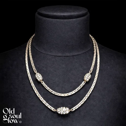 Long Crystal-Accented Chain Necklace in Silver Tone by Christian Dior, view 2