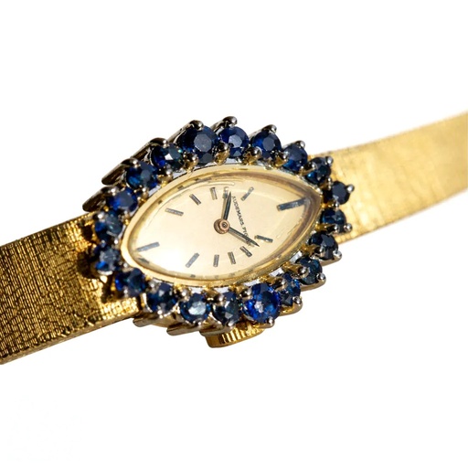 Rare 1960s 18K Yellow Gold Ladies Watch, Natural Blue Sapphires, view 2