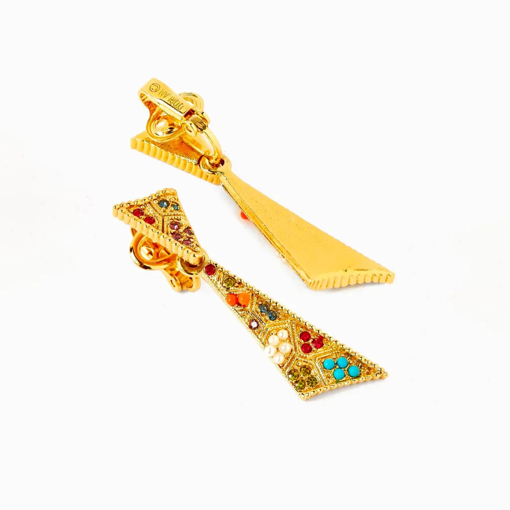 D'Orlan Clip Earrings with Turquoise, Coral & Pearl, view 2