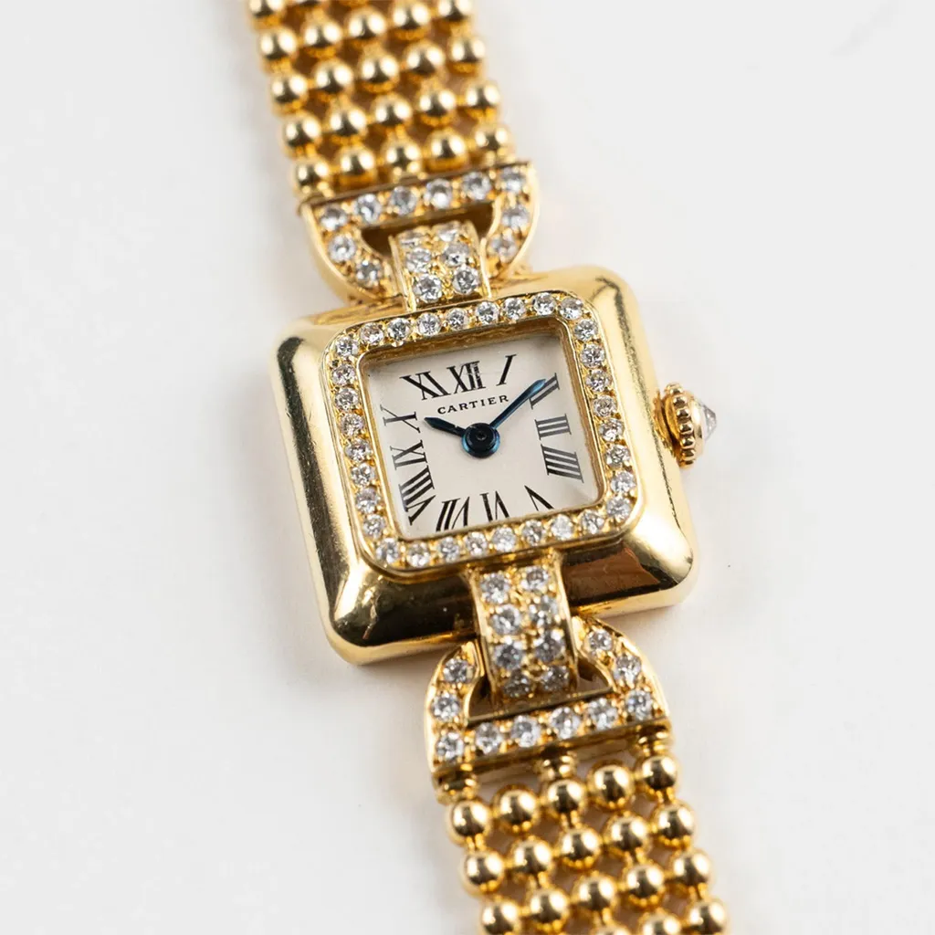 Cartier 18K Gold Cushion Watch with Diamond Bezel, view 2