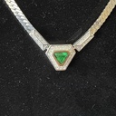 Christian Dior Vintage Triangle Green Crystal Necklace, Silver Tone, view 3