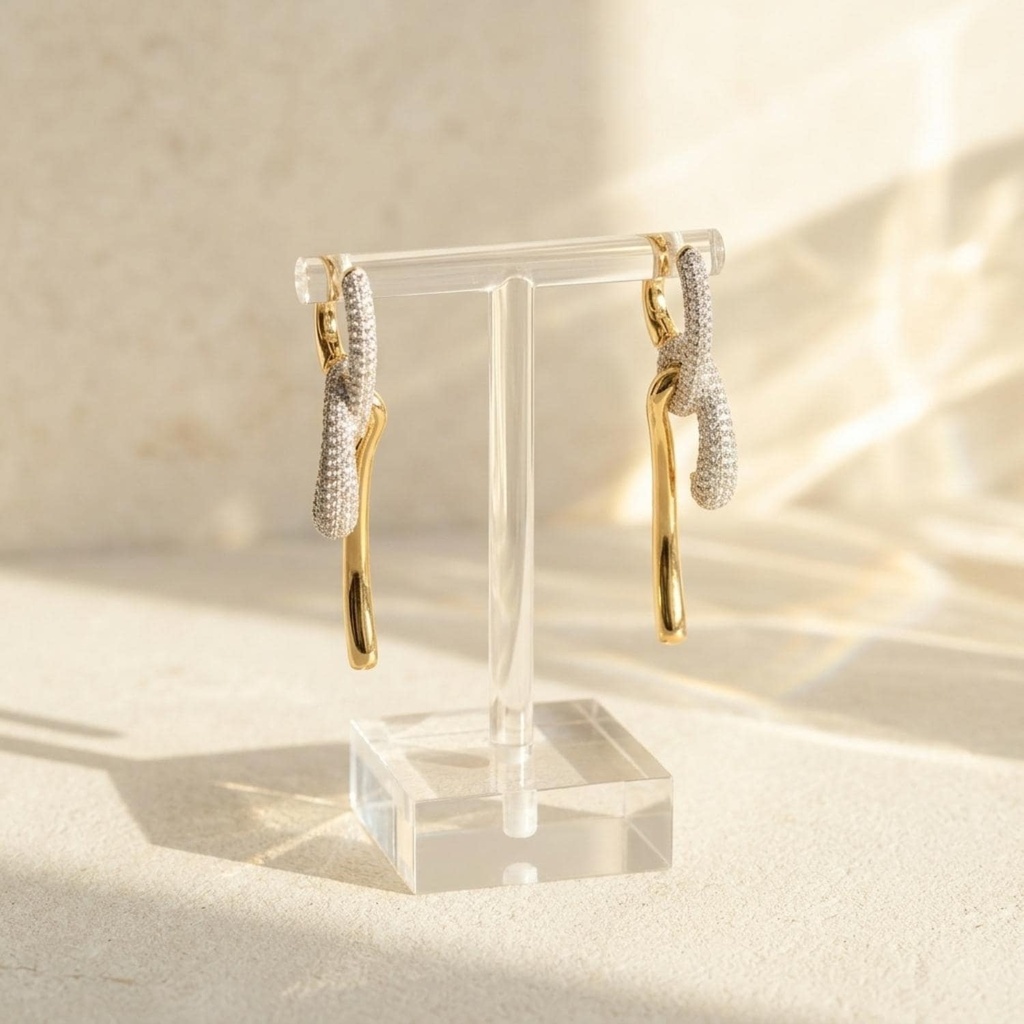 Gold Crystal Knot Drop Earrings, view 3