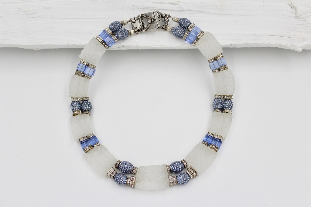 White Quartz and Blue Swarovski Crystal Necklace, Sterling Silver, view 2