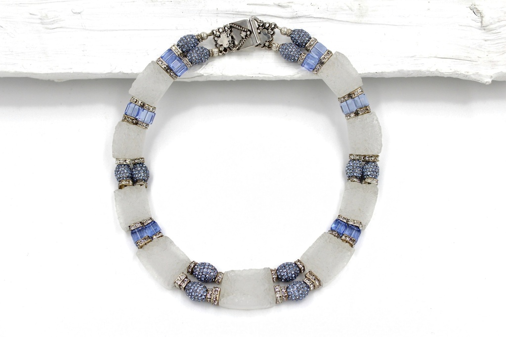 White Quartz and Blue Swarovski Crystal Necklace, Sterling Silver, view 2