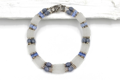 White Quartz and Blue Swarovski Crystal Necklace, Sterling Silver, view 2