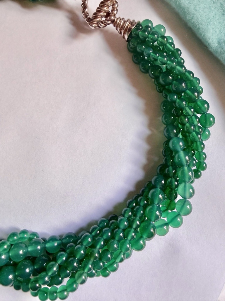 Tiffany & Co. Vintage Seven-Strand Green Agate Necklace, Sterling Silver, view 2