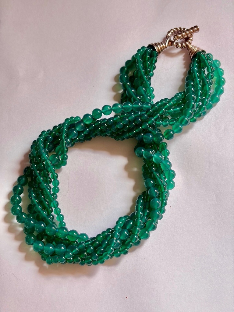 Tiffany & Co. Vintage Seven-Strand Green Agate Necklace, Sterling Silver, view 3