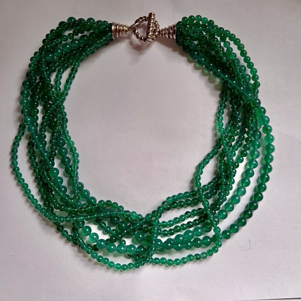 Tiffany & Co. Vintage Seven-Strand Green Agate Necklace, Sterling Silver, view 4