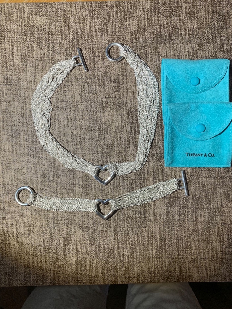 Tiffany & Co. Vintage Multi-Strand Heart Link Necklace and Bracelet Set, Sterling Silver, view 2