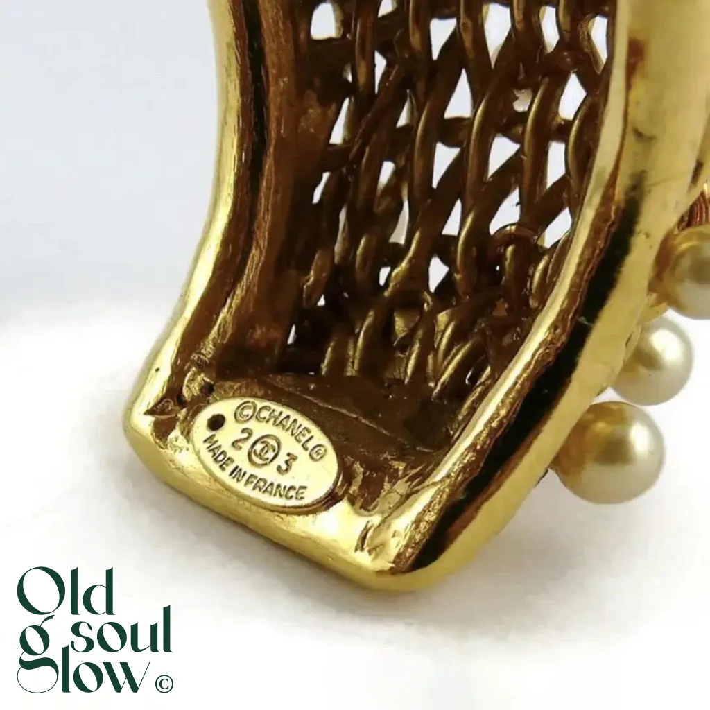 Chanel Vintage Braided Pearl Wide Cuff Bracelet, view 2