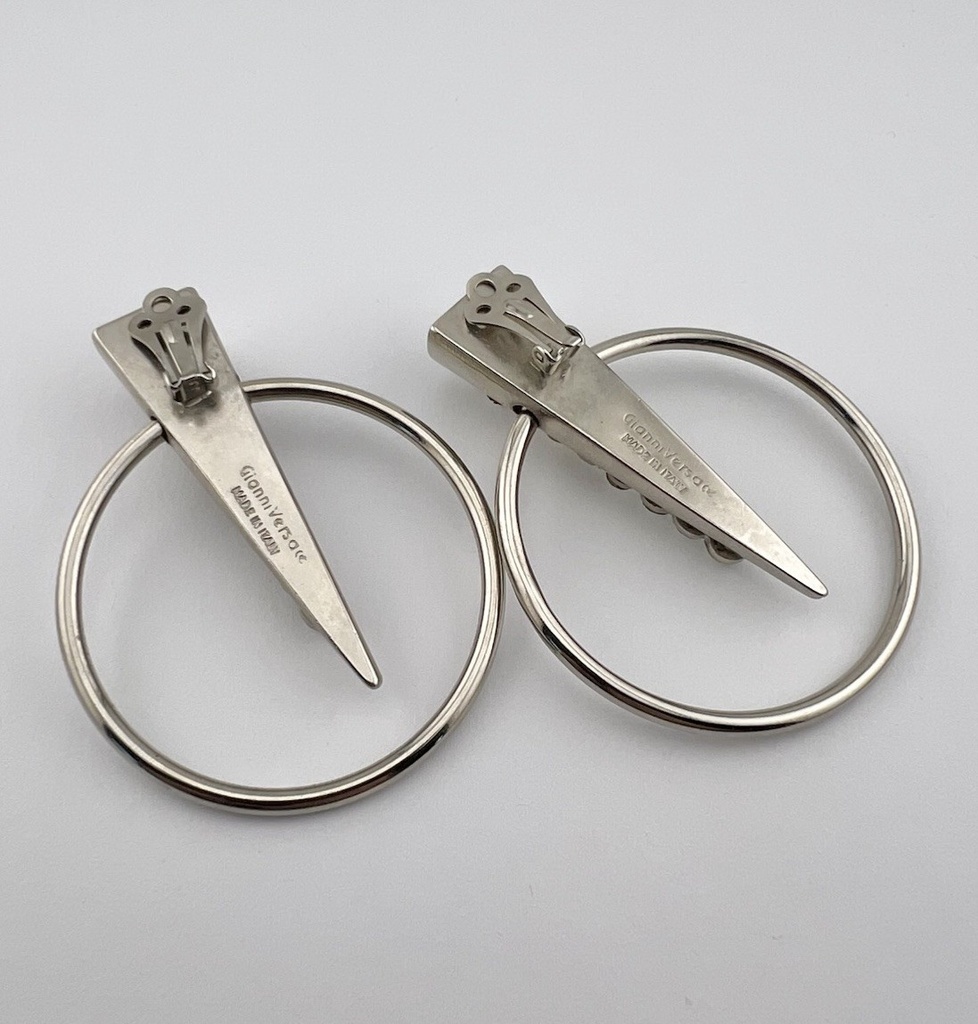 Gianni Versace Vintage 1980s Geometric Clip-On Earrings, Silver Tone, view 3