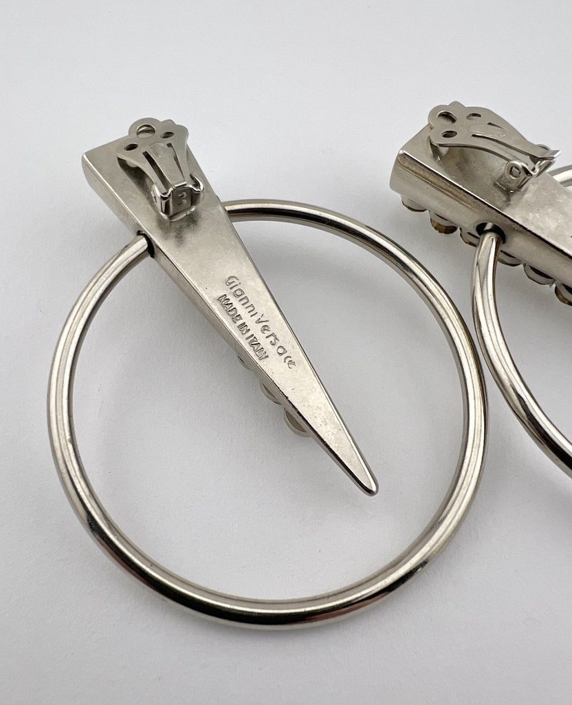 Gianni Versace Vintage 1980s Geometric Clip-On Earrings, Silver Tone, view 4