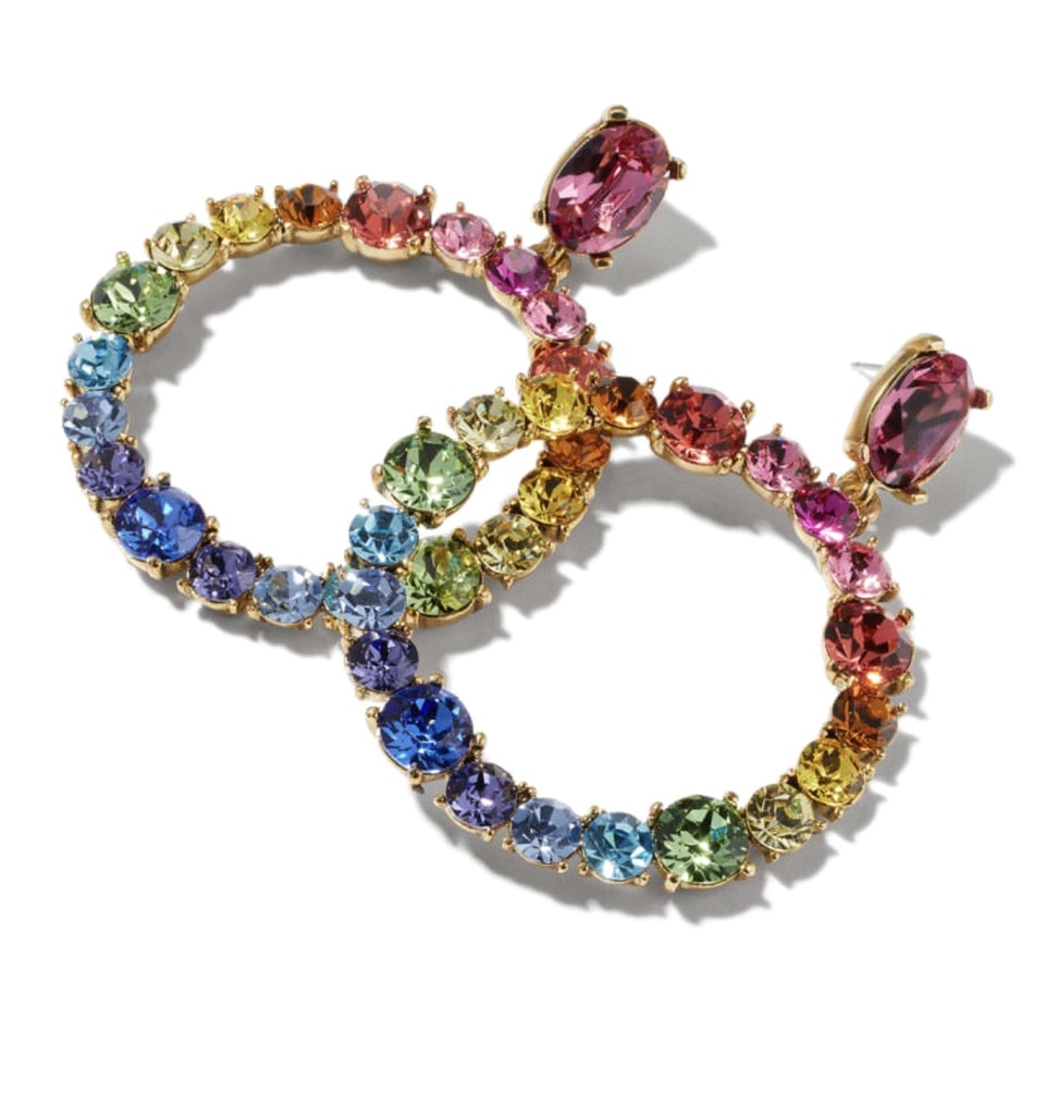 Oscar de la Renta Multicolour Crystal Hoop Drop Earrings, Gold Plated, view 2