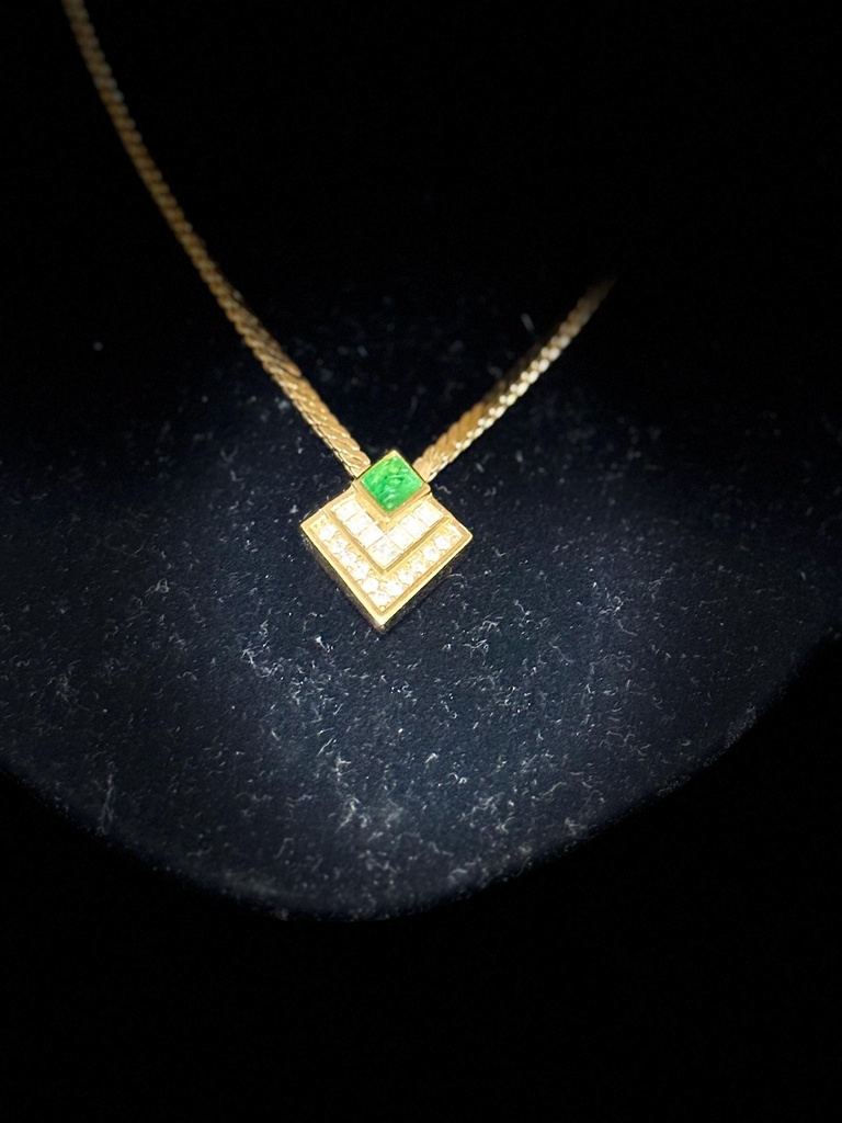 Christian Dior Vintage Green Glass and Rhinestone Necklace and Clip-On Earrings Set, view 3