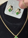 Christian Dior Vintage Green Glass and Rhinestone Necklace and Clip-On Earrings Set, view 4