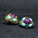 Vintage Faux Turquoise and Purple Cabochon Statement Earrings, Gold Tone, view 3