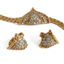 D'Orlan Vintage Swarovski Crystal V Necklace and Clip Earrings Set, Gold Tone, view 2