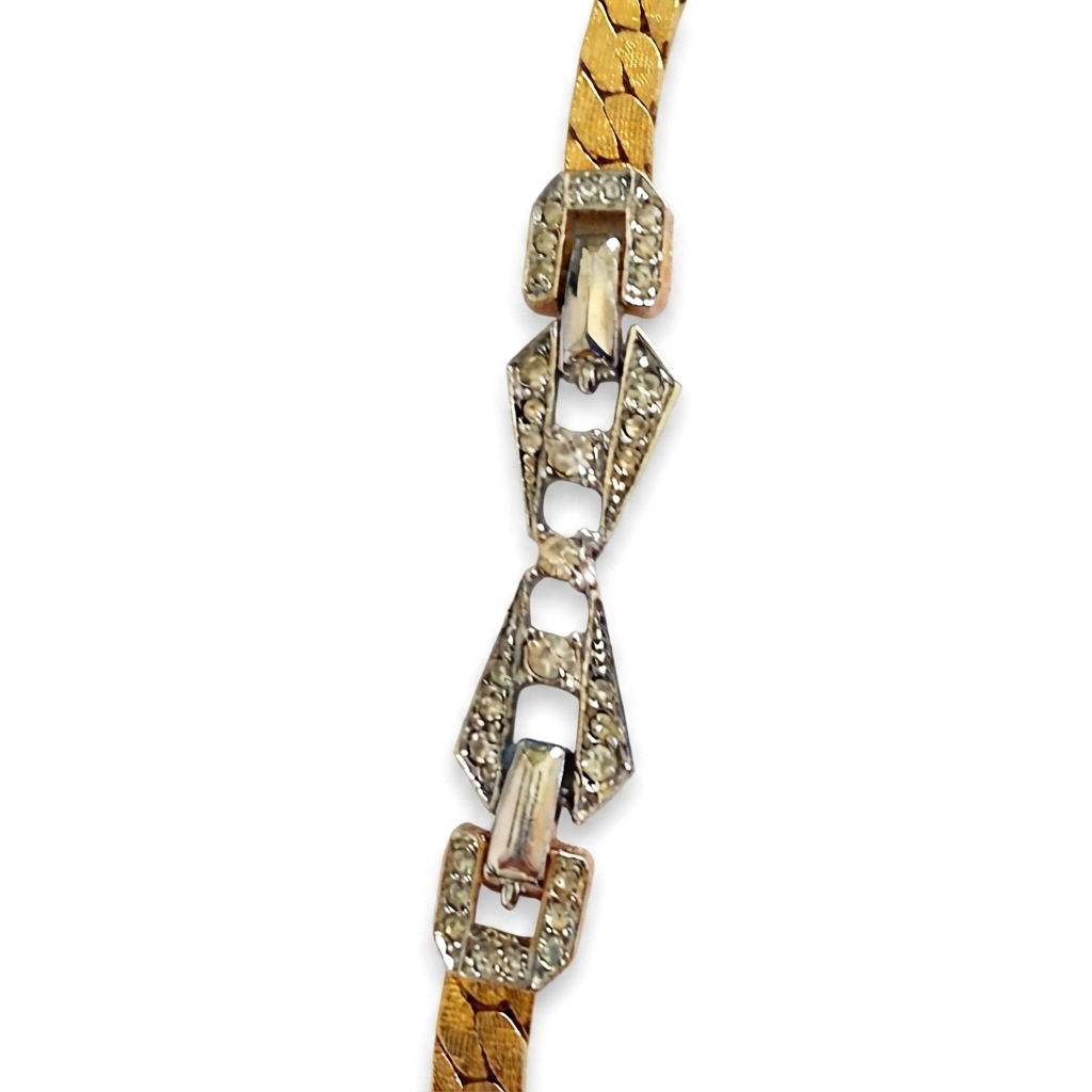 D'Orlan Vintage Swarovski Crystal V Necklace and Clip Earrings Set, Gold Tone, view 3