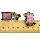 Vintage Pink Mottled Glass and Red Rhinestone Drop Clip Earrings, Attributed to Christian Dior by Kramer, view 3