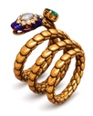 Vintage-Inspired Handmade Snake Choker and Wrap Ring Set with Purple Enamel, Antiqued Gold-Plated Brass, view 3