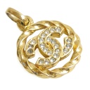Chanel Vintage Rhinestone CC Pendant and Clip Earrings Set, Gold Tone, view 2