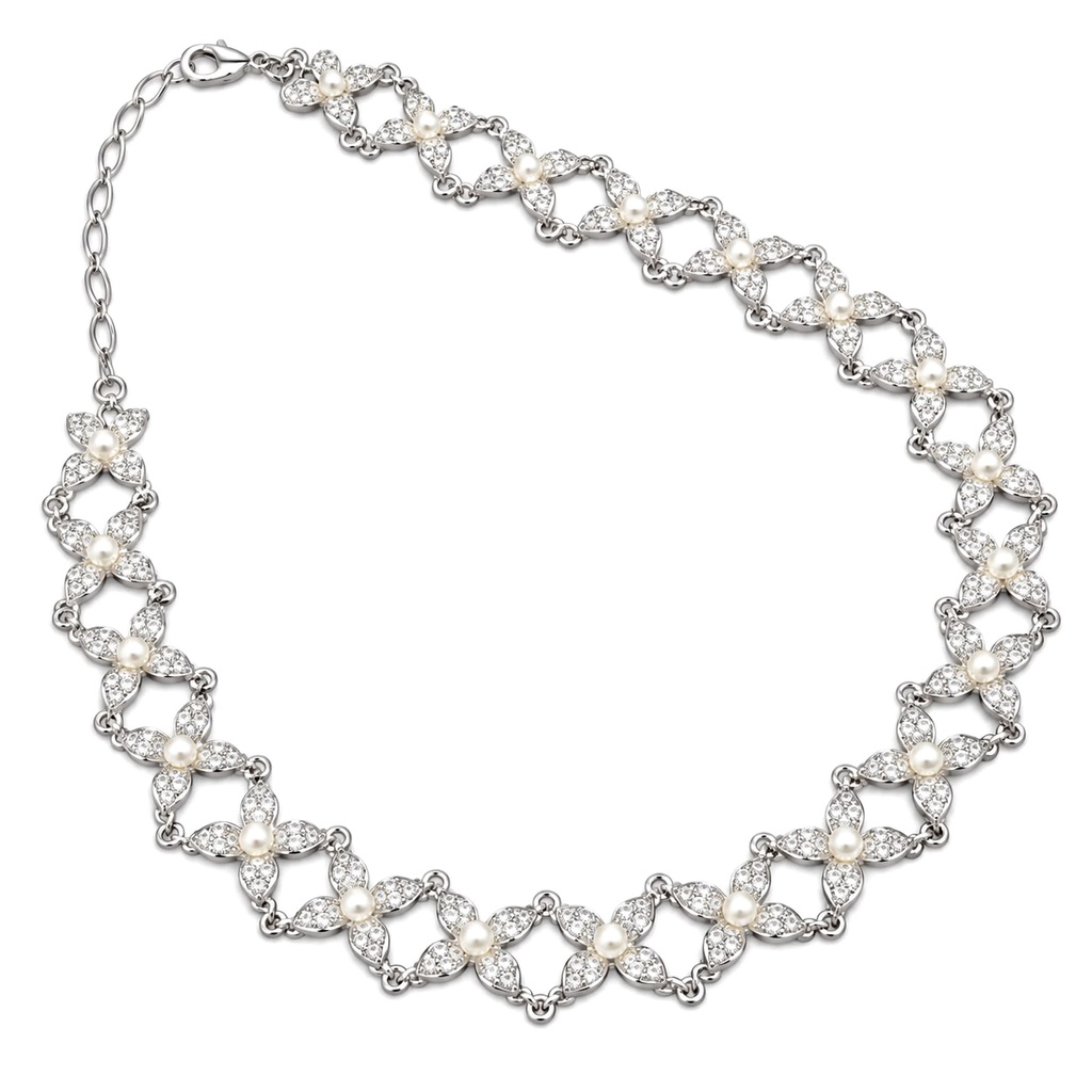 Swarovski Vintage 1990s Faux Pearl and Crystal Flower Choker, Rhodium Plated, view 3