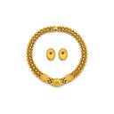 Trifari Vintage Gold-Tone Collar Necklace and Pierced Earrings Set with Coloured Cabochons, view 2