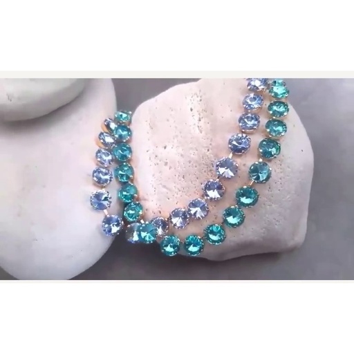 Vintage-Inspired Aquamarine and Light Sapphire Crystal Double-Strand Rivoli Choker, 14K Gold Plated, video