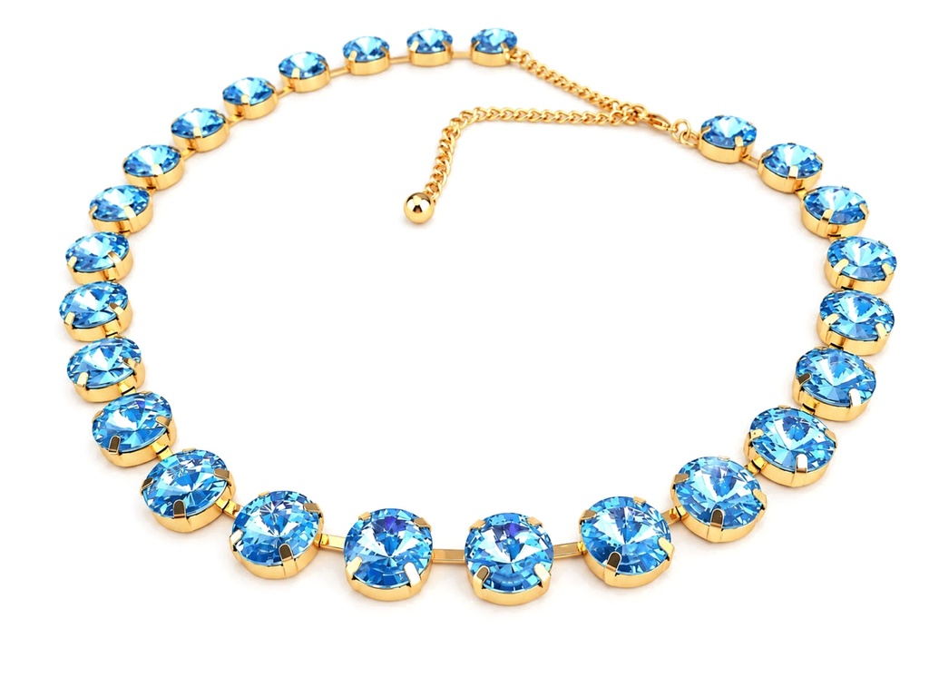 Vintage-Inspired Aquamarine and Light Sapphire Crystal Double-Strand Rivoli Choker, 14K Gold Plated, view 3