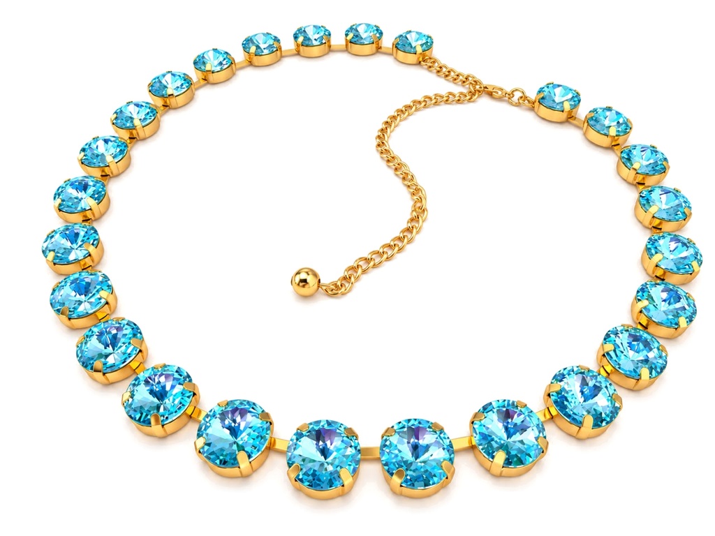 Vintage-Inspired Aquamarine and Light Sapphire Crystal Double-Strand Rivoli Choker, 14K Gold Plated, view 4
