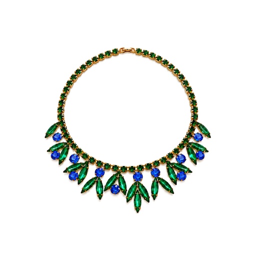 Vintage Green and Blue Marquise Rhinestone Necklace and Clip Earrings Set, Attributed to Juliana D&E, view 2