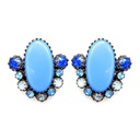 Schreiner Vintage 1960s Blue Glass and Rhinestone Clip Earrings, view 2