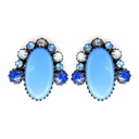 Schreiner Vintage 1960s Blue Glass and Rhinestone Clip Earrings, view 2