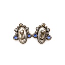 Schreiner Vintage 1960s Blue Glass and Rhinestone Clip Earrings, view 3